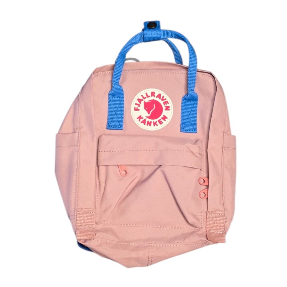 Fjallraven Kanken Mini Pink Backpack with Blue Handles